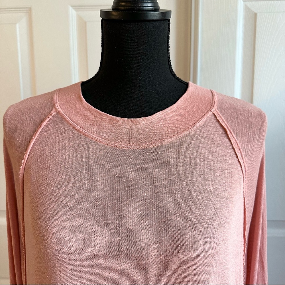 Free People Linen Blend Coral Asymmetrical Long Sleeve Tunic Top - Picture 3 of 7